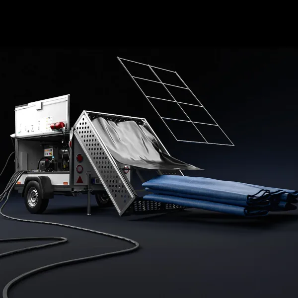 Flexi Heater Midi teletiner med nedfelt takboks og isolasjonsmatter tatt ut og lagt ved siden av.