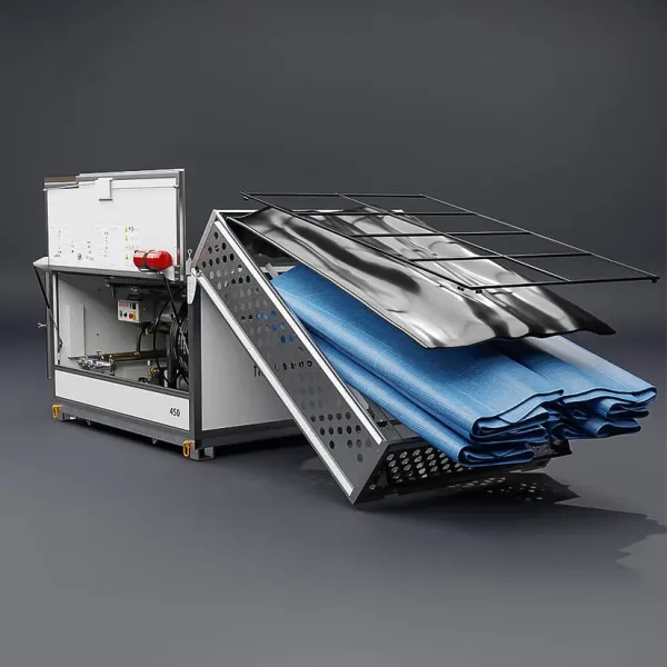 Flexi Heater MAXI teletiner med nedfelt takboks og isolasjonsmatter tatt ut og lagt ved siden av.