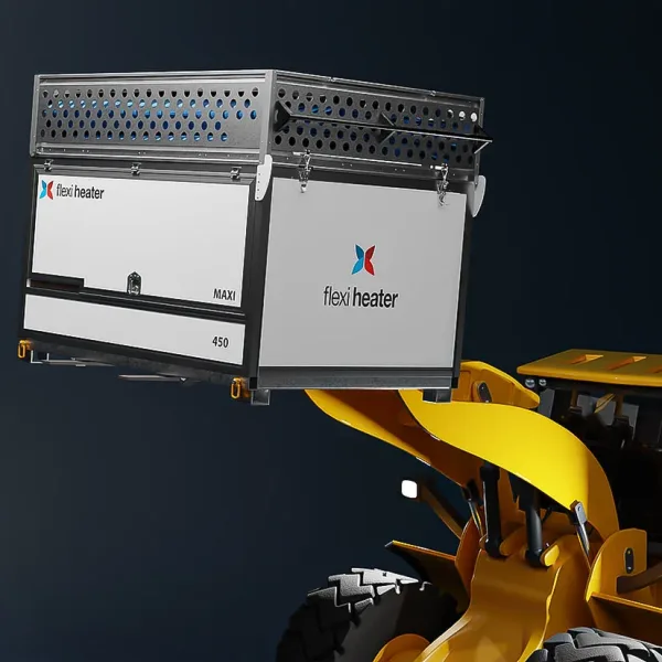Flexi Heater Maxi teletiner som løftes av traktor