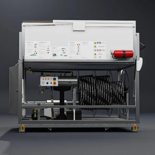 Flexi Heater Maxi teletiner åpnet fra begge sider, viser innmaten og gir innsyn gjennom hele vognen.