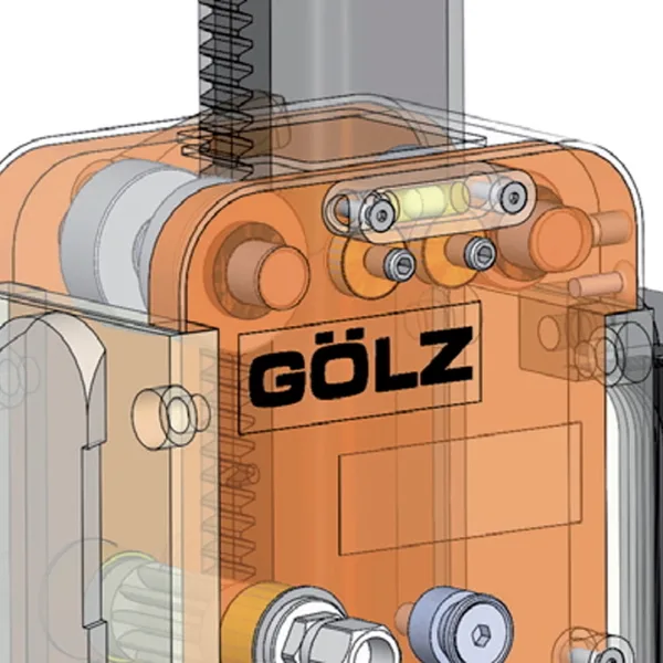 Nærbilde av GÖLZ KB500 sleide med integrert vaterpass for nøyaktig posisjonering under kjerneboring.